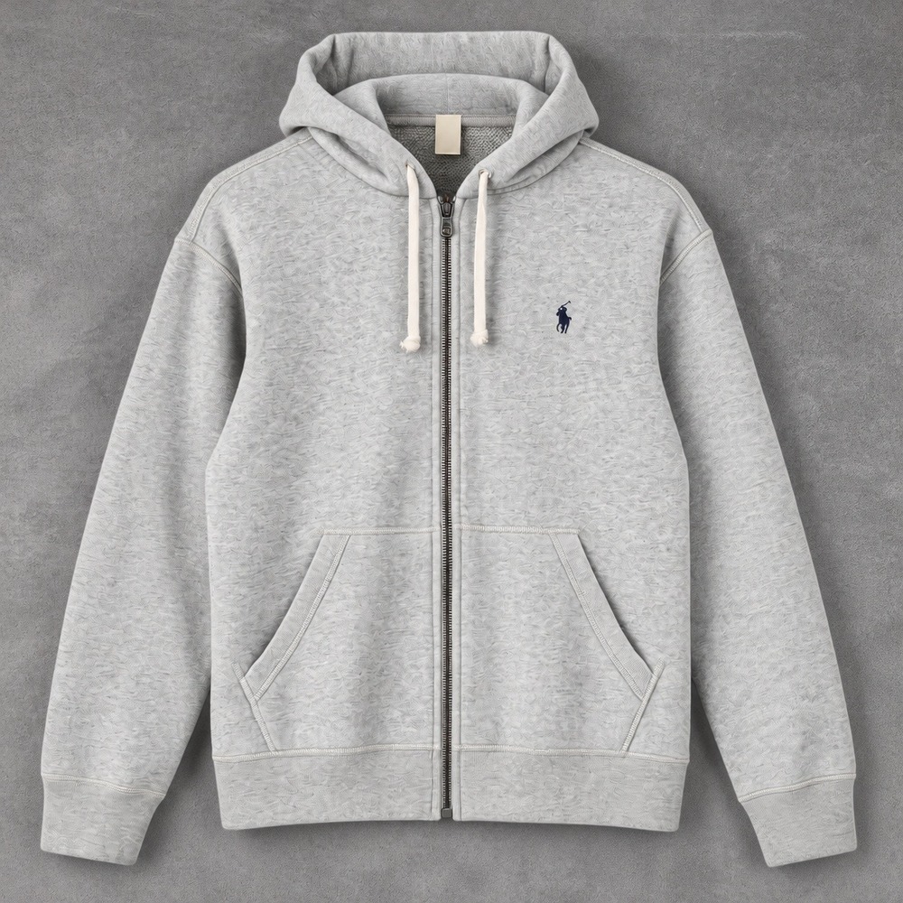 Polo Ralph Lauren Mens Full Zip Hoodie Heather Grey Pony Logo Size Medium